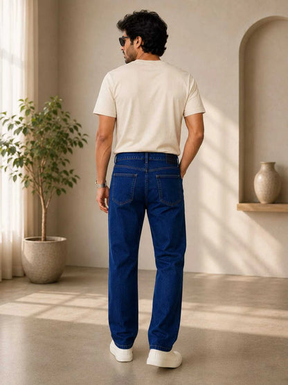 Men Regular Fit Dark Blue Cotton Denim Jeans for Everyday Wear