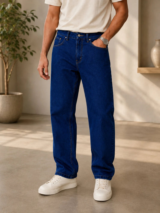 Men Regular Fit Dark Blue Cotton Denim Jeans for Everyday Wear