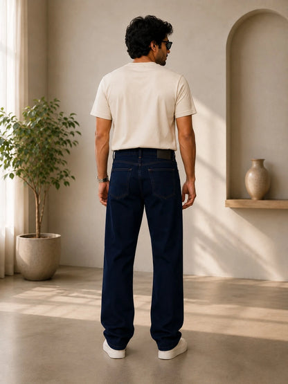 Men Regular Fit Dark Blue Cotton Denim Jeans for Everyday Wear
