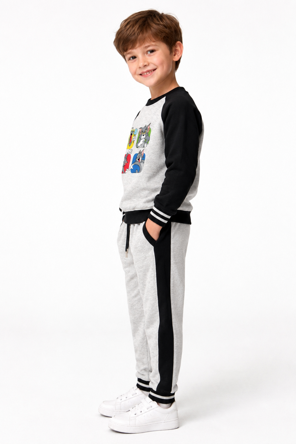 Young Trends Boys Tom Cartoon Printed 100% Cotton French Terry Sweatshirt & Jogger Co-ord Set | Full Sleeve Winter Tracksuit