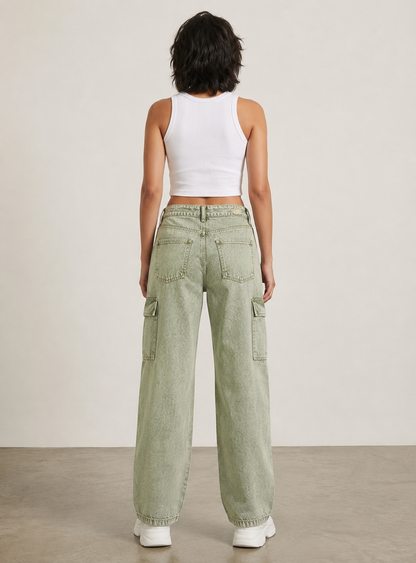 Women’s Baggy Fit Cargo Jeans | High Waist Wide Leg Denim | Stylish Casual Street Style Pants for Girls