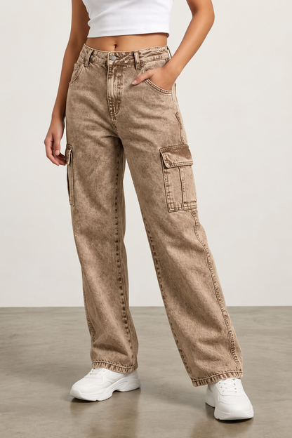 Women’s Baggy Fit Cargo Jeans | High Waist Wide Leg Denim | Stylish Casual Street Style Pants for Girls