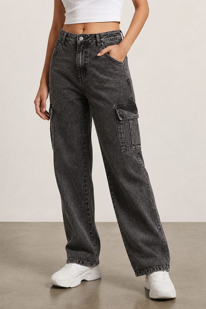 Women’s Baggy Fit Cargo Jeans | High Waist Wide Leg Denim | Stylish Casual Street Style Pants for Girls