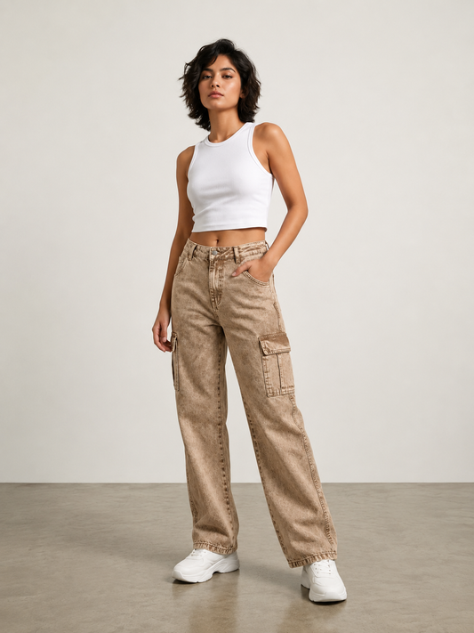 Women’s Baggy Fit Cargo Jeans | High Waist Wide Leg Denim | Stylish Casual Street Style Pants for Girls