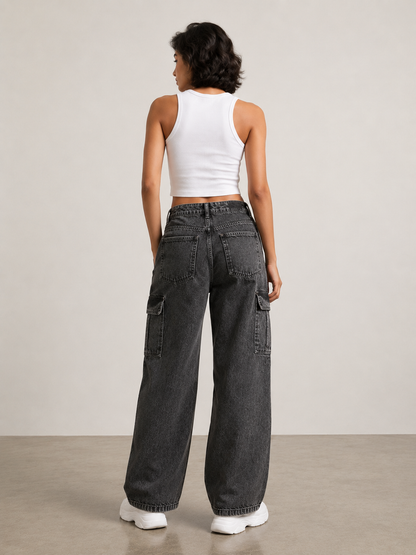 Women’s Baggy Fit Cargo Jeans | High Waist Wide Leg Denim | Stylish Casual Street Style Pants for Girls