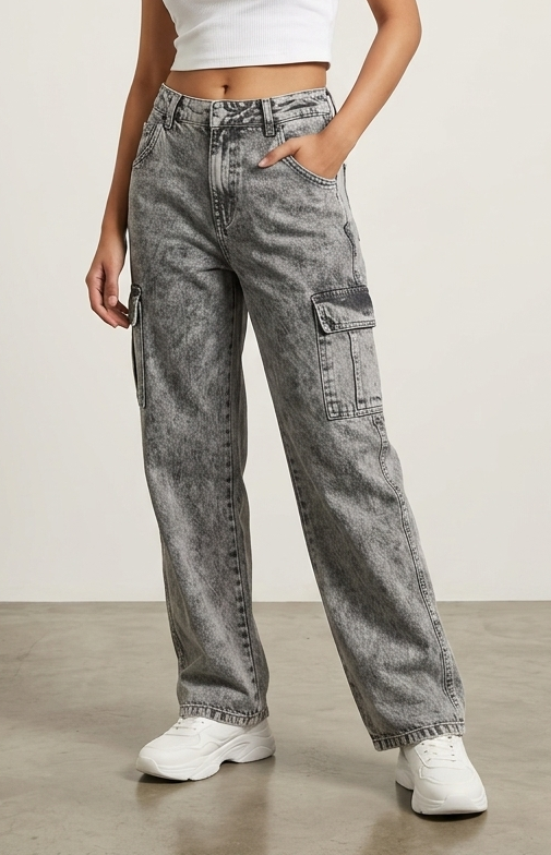 Women’s Baggy Fit Cargo Jeans | High Waist Wide Leg Denim | Stylish Casual Street Style Pants for Girls
