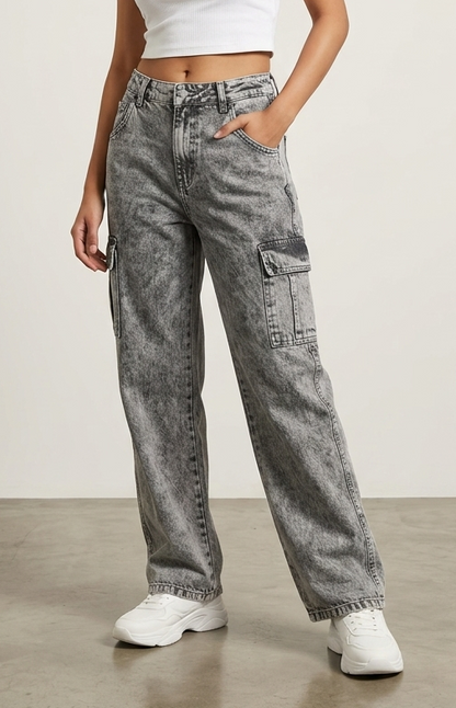 Women’s Baggy Fit Cargo Jeans | High Waist Wide Leg Denim | Stylish Casual Street Style Pants for Girls