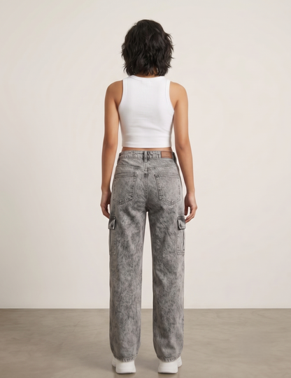 Women’s Baggy Fit Cargo Jeans | High Waist Wide Leg Denim | Stylish Casual Street Style Pants for Girls