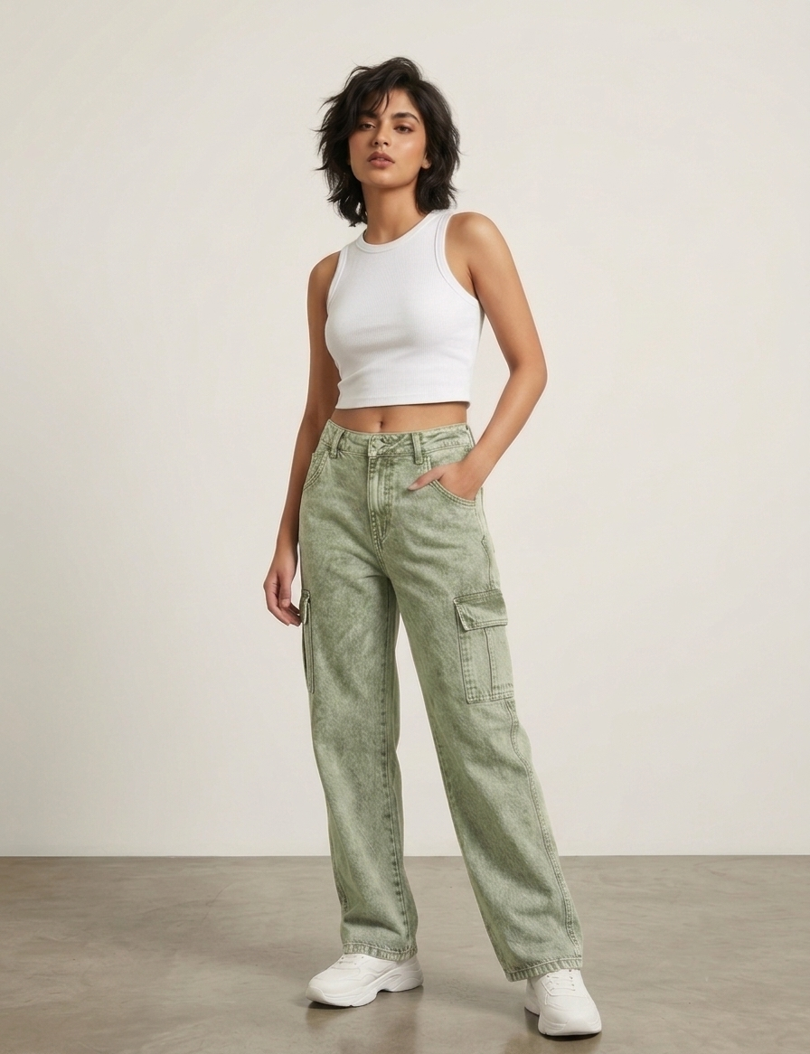 Women’s Baggy Fit Cargo Jeans | High Waist Wide Leg Denim | Stylish Casual Street Style Pants for Girls