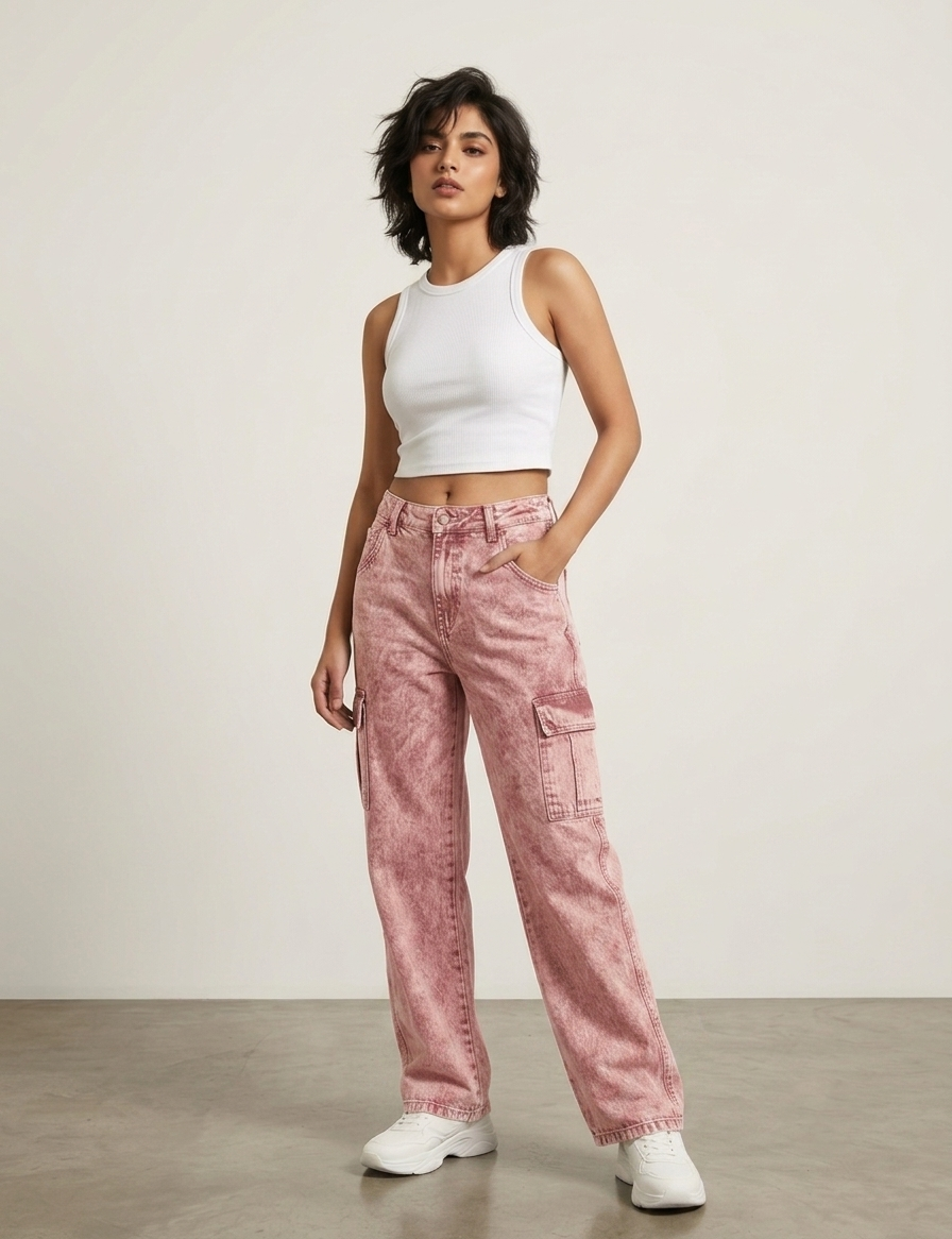 Women’s Baggy Fit Cargo Jeans | High Waist Wide Leg Denim | Stylish Casual Street Style Pants for Girls