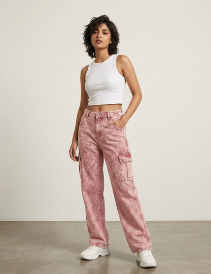 Women’s Baggy Fit Cargo Jeans | High Waist Wide Leg Denim | Stylish Casual Street Style Pants for Girls