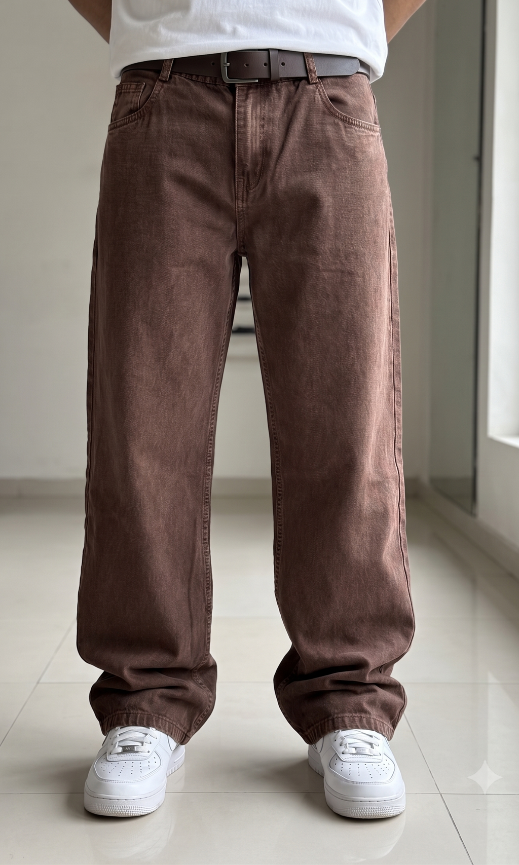 Men's BROWN Baggy Fit Denim Jeans | Oversized Wide Leg Casual Streetwear Jeans