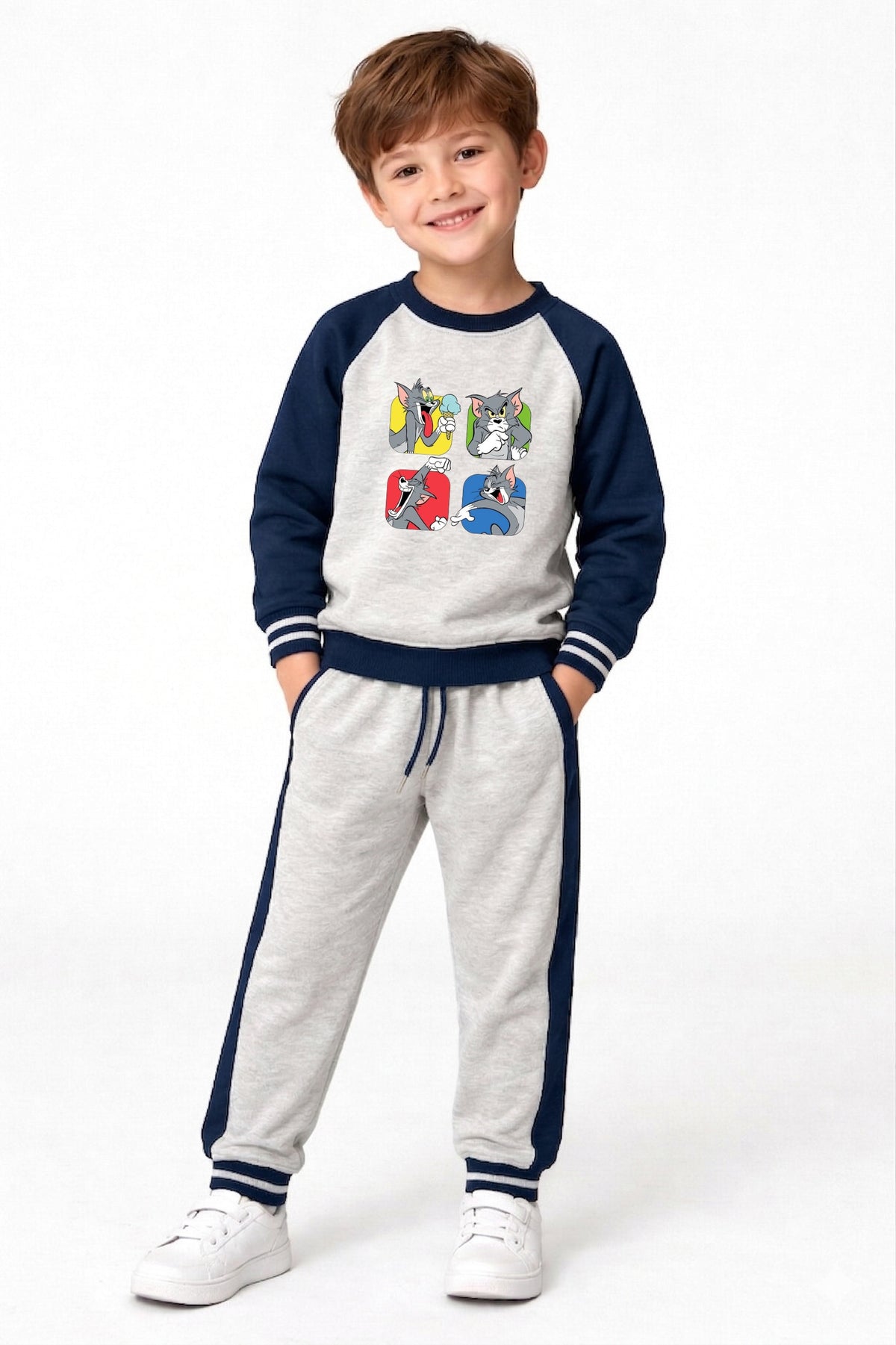 Young Trends Boys Tom Cartoon Printed 100% Cotton French Terry Sweatshirt & Jogger Co-ord Set | Full Sleeve Winter Tracksuit