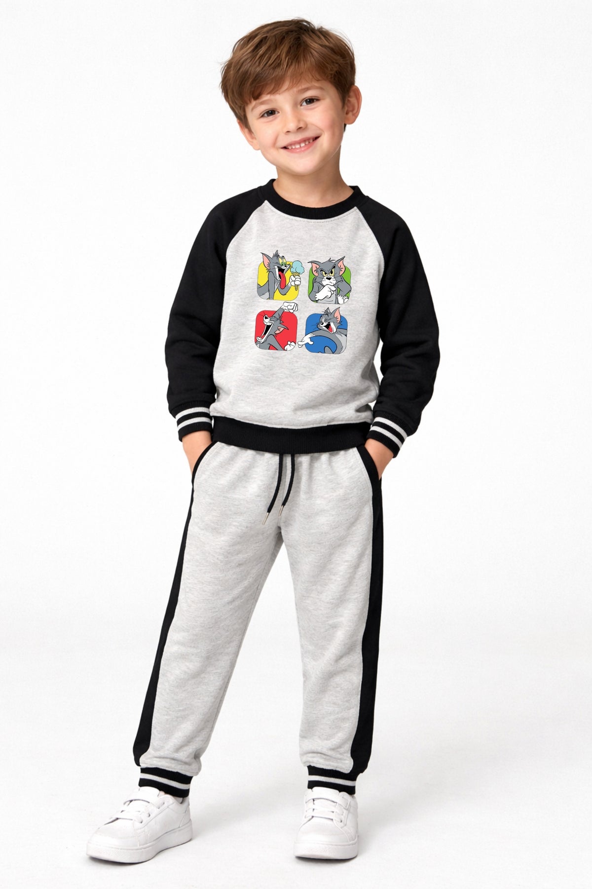 Young Trends Boys Tom Cartoon Printed 100% Cotton French Terry Sweatshirt & Jogger Co-ord Set | Full Sleeve Winter Tracksuit