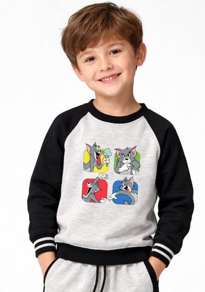 Young Trends Boys Tom Cartoon Printed 100% Cotton French Terry Sweatshirt & Jogger Co-ord Set | Full Sleeve Winter Tracksuit