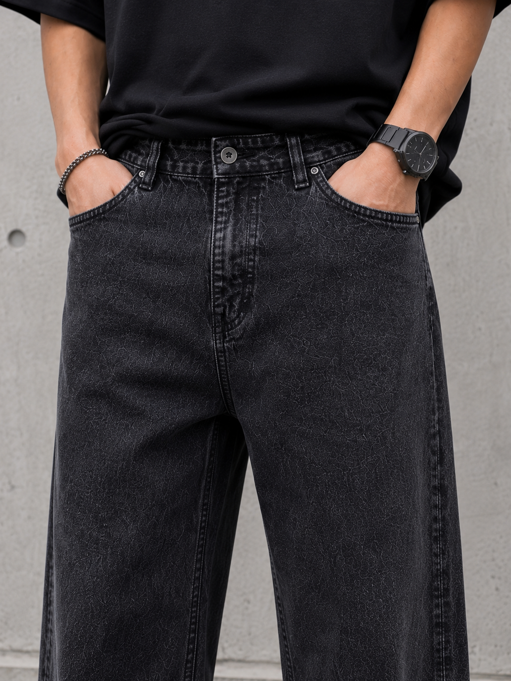 Men's Black Baggy Fit Denim Jeans | Oversized Wide Leg Casual Streetwear Jeans