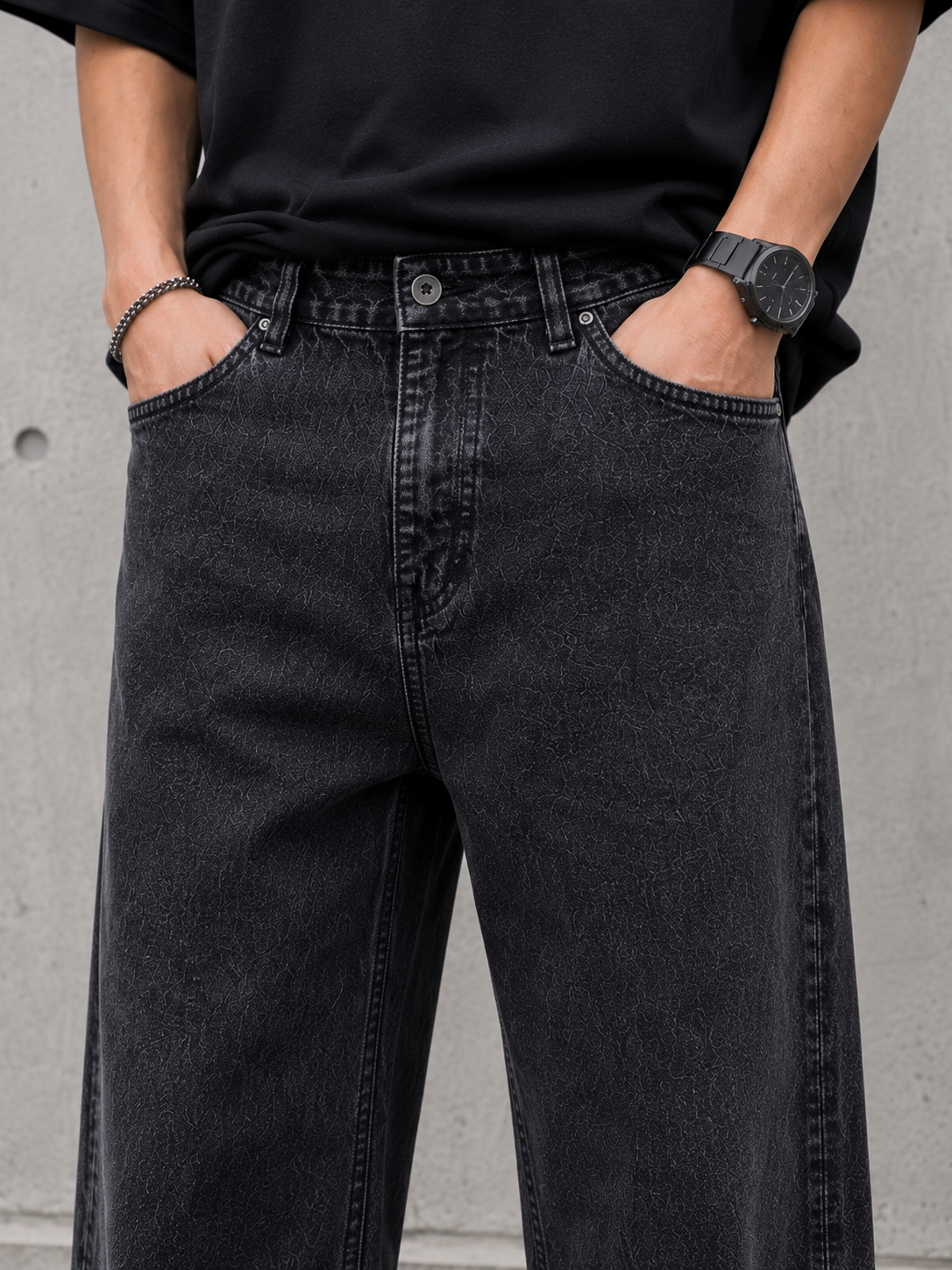 Men's Black Baggy Fit Denim Jeans | Oversized Wide Leg Casual Streetwear Jeans
