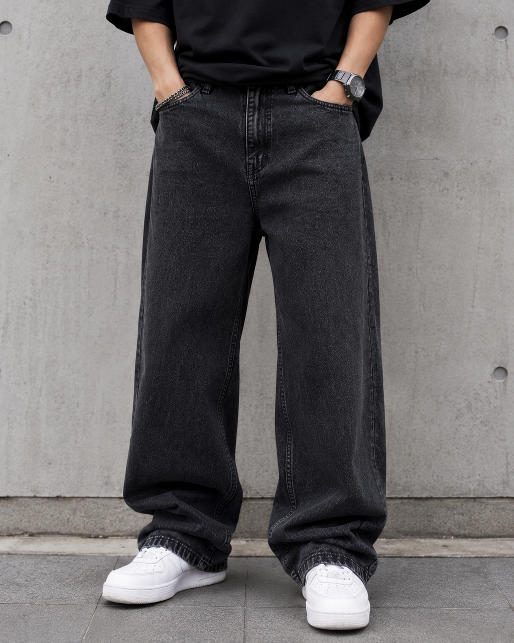 Men's Black Baggy Fit Denim Jeans | Oversized Wide Leg Casual Streetwear Jeans