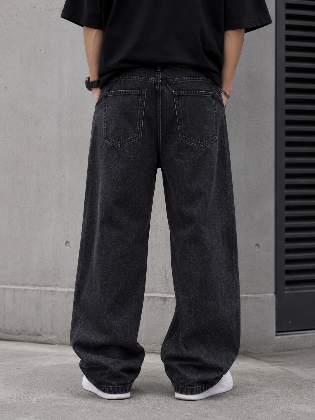 Men's Black Baggy Fit Denim Jeans | Oversized Wide Leg Casual Streetwear Jeans