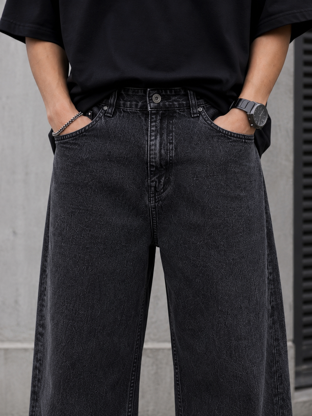 Men's Black Baggy Fit Denim Jeans | Oversized Wide Leg Casual Streetwear Jeans