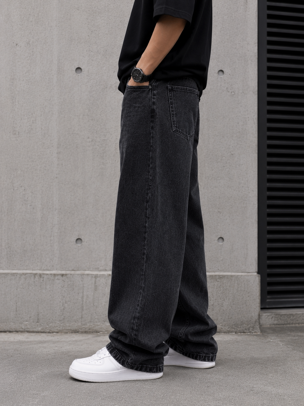 Men's Black Baggy Fit Denim Jeans | Oversized Wide Leg Casual Streetwear Jeans