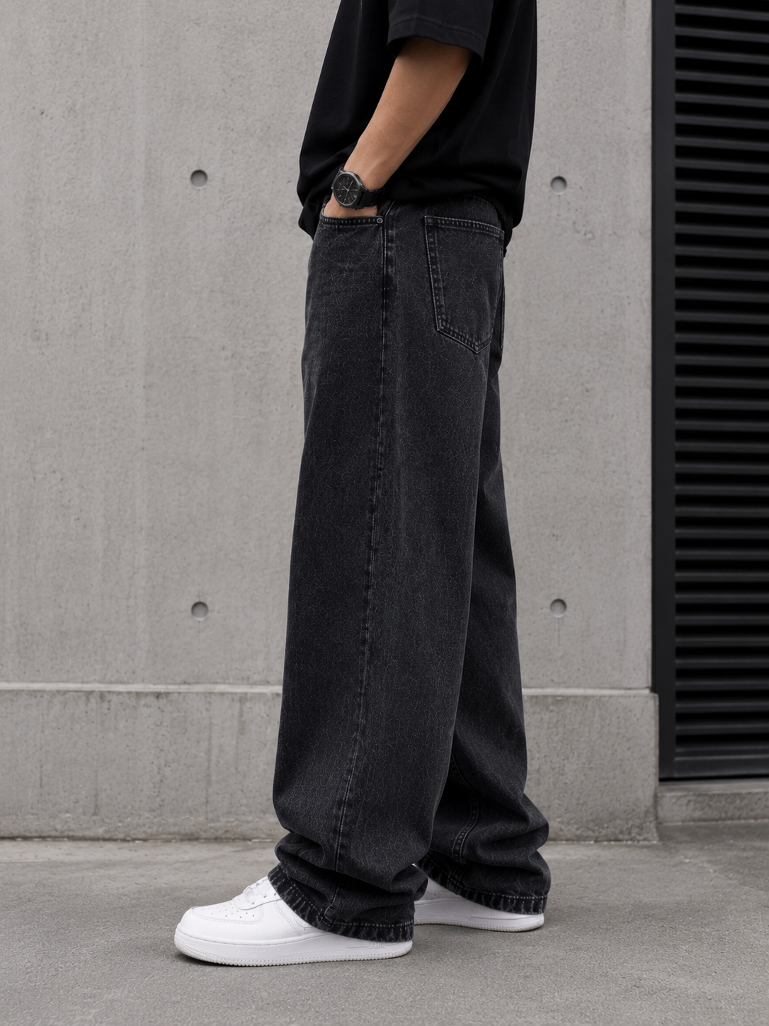 Men's Black Baggy Fit Denim Jeans | Oversized Wide Leg Casual Streetwear Jeans